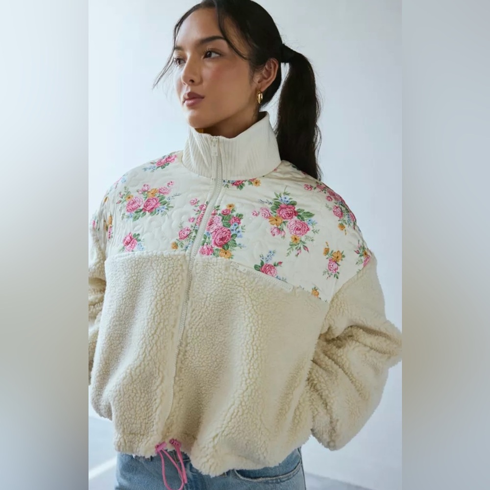 For Love & Lemons Sadie Floral Quilted And Fleece Zip-Up Jacket